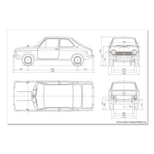 Subaru Почтовая открытка с контурным рисунком автомобиля SUBARU (Коллекция знаменитых автомобилей ver.1) FHSI15074000