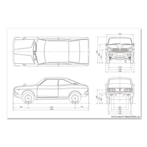 Subaru Почтовая открытка с контурным рисунком автомобиля SUBARU (Коллекция знаменитых автомобилей ver.1) FHSI15074000